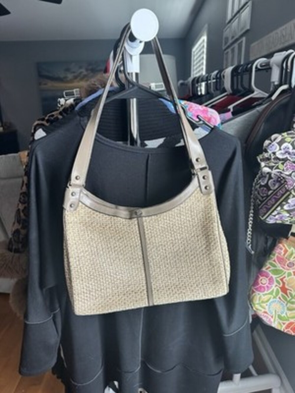 Vintage John Romain Woven Raffia & Leather Trim Shoulder Bag 60-70s